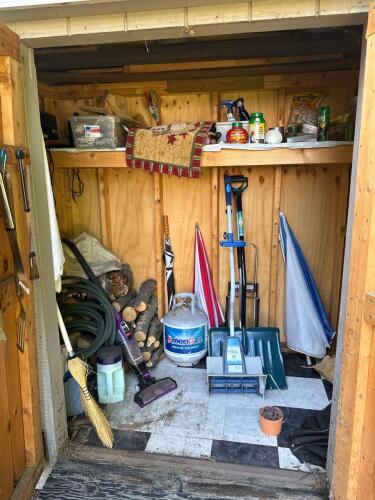 Shed Lot: Garden Goods, Broom, Grill Tools, Umbrellas and More