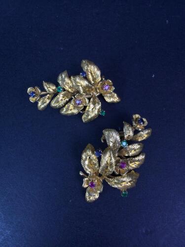 Pair Italian Floral-Form Clip Earrings, Marked K18