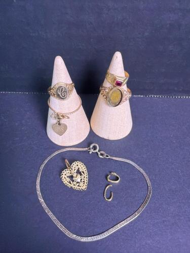 Unmarked Vintage Gold- and Silver-Tone Jewelry, and Sterling Bracelet