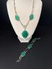 Art Deco-Style Silver Filigree Necklace and Bracelet with Green Stones