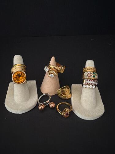 Assorted Gold Tone Vintage and Contemporary Rings