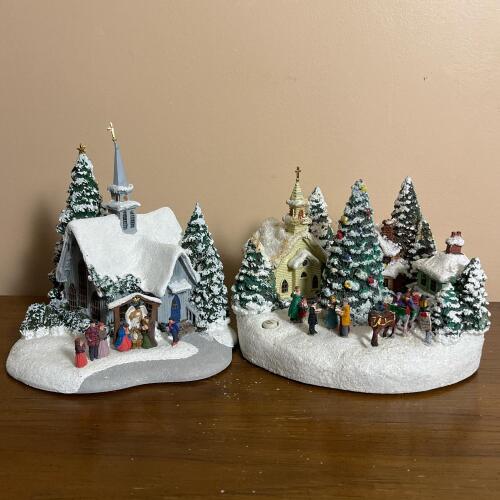 Pair of Lighted Christmas Village Building Figurines