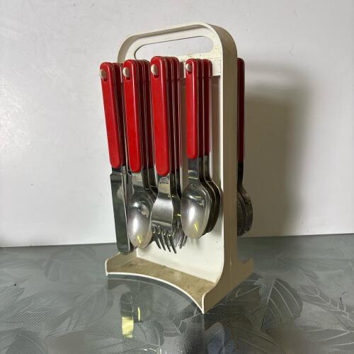 Vintage Northland Stainless Flatware Set with Red Handles