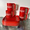 Set of 4 Coca-Cola Am Pro Red Plastic Mugs & Snack Trays