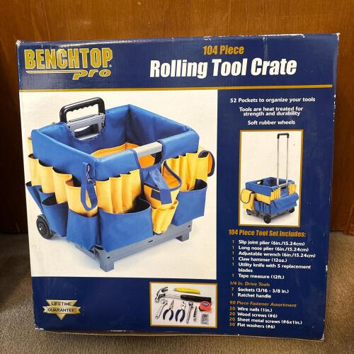 Benchtop Pro Rolling Tool Crate with 104 Piece Tool Set