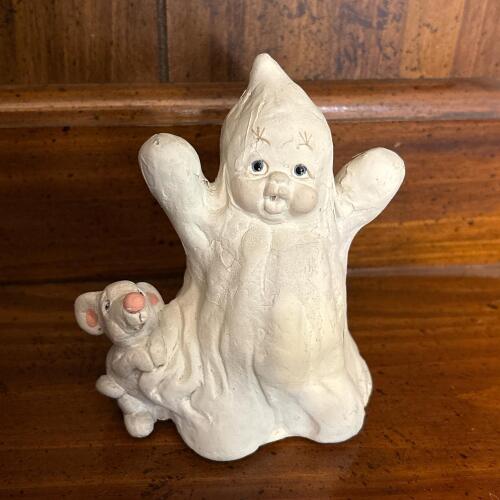 Ceramic Ghost Figurine With Mouse