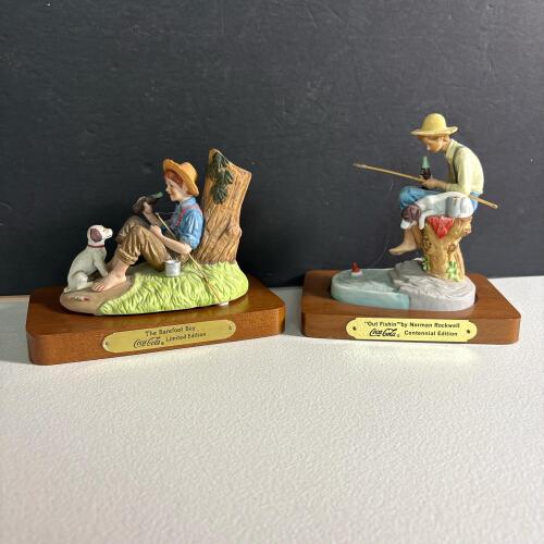 Pair of Coca-Cola Limited Edition Figurines "The Barefoot Boy" and "Out Fishin'"