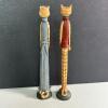 Pair of Painted Wooden Folk Art Cat Figurines - 2