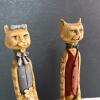 Pair of Painted Wooden Folk Art Cat Figurines - 4