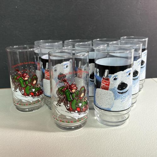Ten Coca-Cola Holiday and Polar Bear Collector Glasses