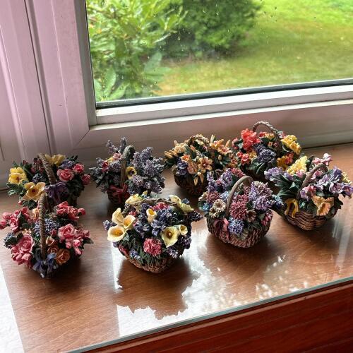 Eight Lena Liu Basket Bouquets Collection Musical Figurines