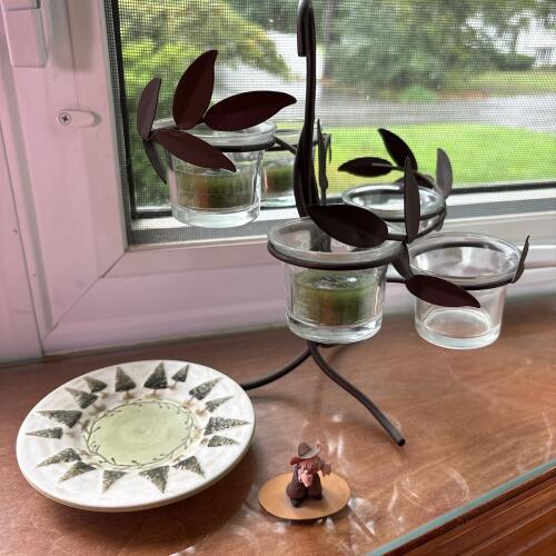 Decorative Home Accent Lot with Yankee Candle Dish, Candle Holder and Figurine