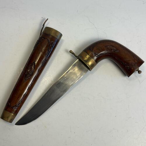 Indian Carving Knife with Carved Wood Handle and Sheath