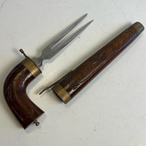 Indian Carving Fork with Carved Wood Handle and Sheath