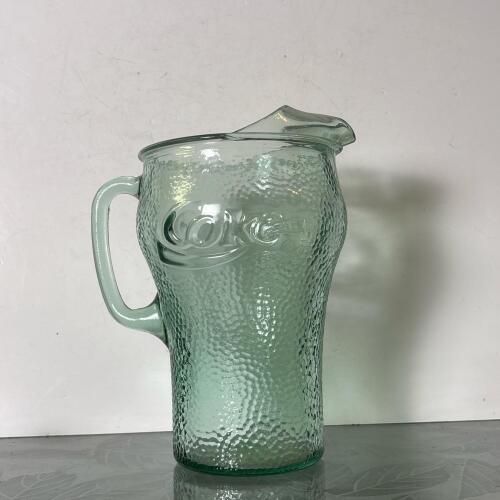Coca-Cola Embossed Green Glass Pitcher