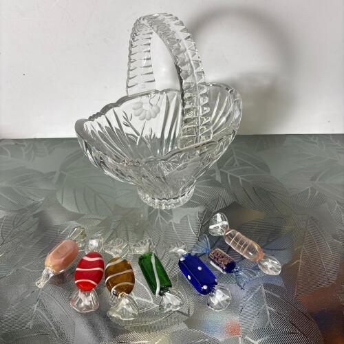 Murano-Style Art Glass Candies & Glass Basket