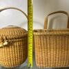 Two Woven Baskets, One Nantucket Style with Decorative Floral Lid - 8