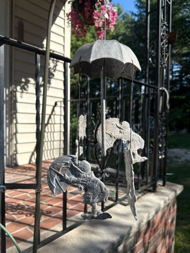 Cast Metal Umbrella Wind Chime with Garden Hanger