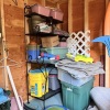 Pool and Garden Shed Lot with Baker's Rack and Metal Wagon - 4