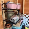 Pool and Garden Shed Lot with Baker's Rack and Metal Wagon - 5