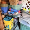 Pool and Garden Shed Lot with Baker's Rack and Metal Wagon - 7