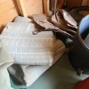Pool and Garden Shed Lot with Baker's Rack and Metal Wagon - 12