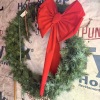 Artificial Holiday Wreath with Red Bow and Lights