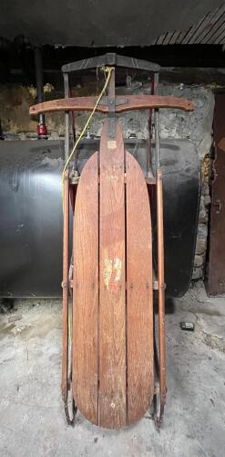 Vintage Wooden Sled with Metal Runners