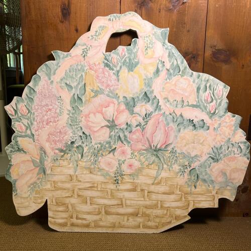 Hand-Painted Floral Basket Wooden Wall Hanging Decor