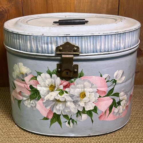 Hand-Painted Metal Tin with Floral Motif