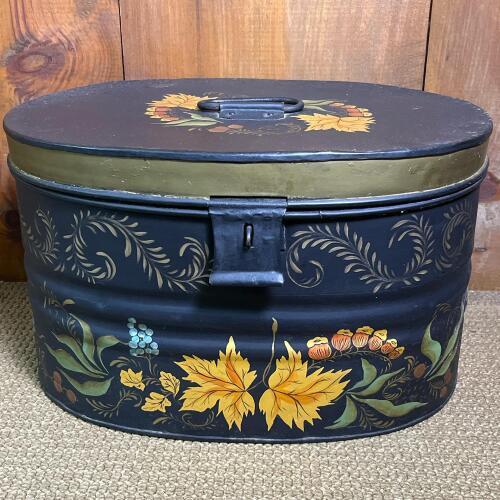 Painted Tin Storage Box With Floral Decoration