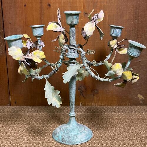 Floral Patinated Metal Candelabra