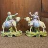 Pair of Adorable Porcelain Boy and Girl on Sheep Figurines
