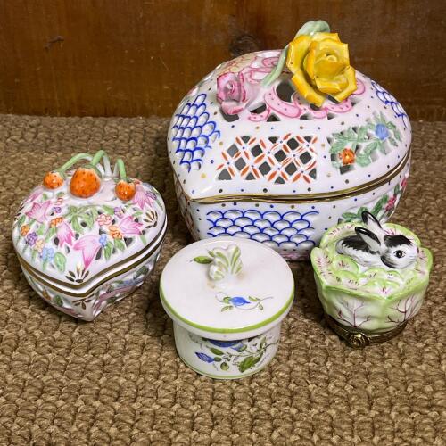 Porcelain Trinket Boxes With Floral and Animal Motifs
