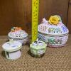 Porcelain Trinket Boxes With Floral and Animal Motifs - 5