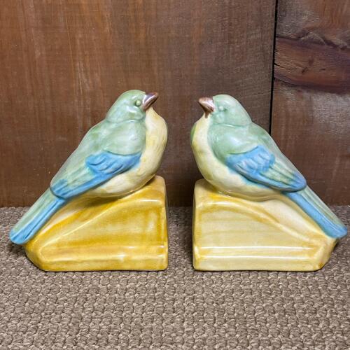 Pair of Art Pottery Bird Bookends in Pastel Glaze