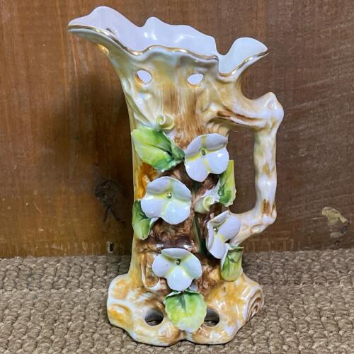 Porcelain Tree Trunk Pitcher with Applied Flowers