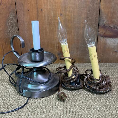 Electric Candle Lamps and Metal Chamberstick Lamp Lot