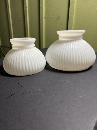 Pair of Ribbed White Glass Lamp Shades