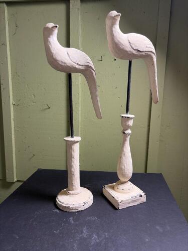 Pair of Folk Art-Style Carved Wooden Bird Sculptures