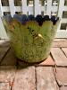 Hand-Painted Metal Planter With Scalloped Rim and Ring Handles