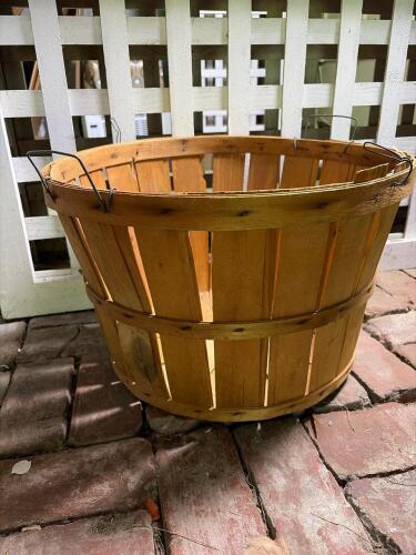 Large Wooden Bushel Basket with Wire Handles
