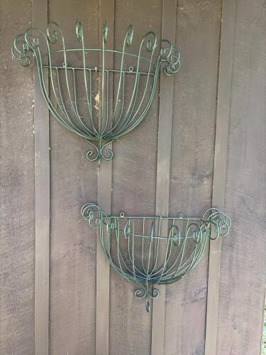 Wrought Iron Garden Wall Planters With Scroll Detail