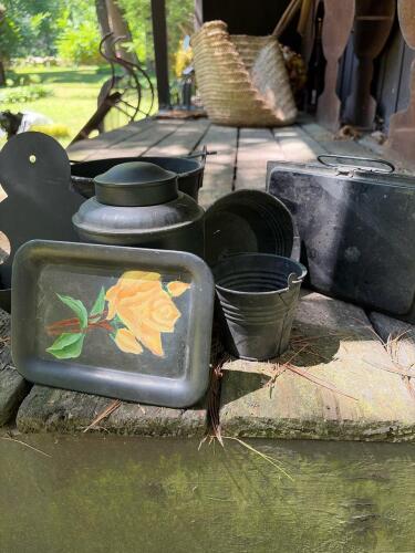 Black Tinware Kitchen Accessories and Decorative Tray