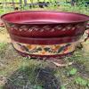 Red Tin Tub with Folk Art Floral Band