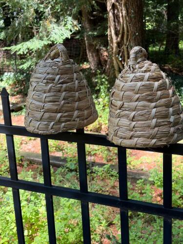 Pair of Handwoven Straw Skep-Style Basket Covers