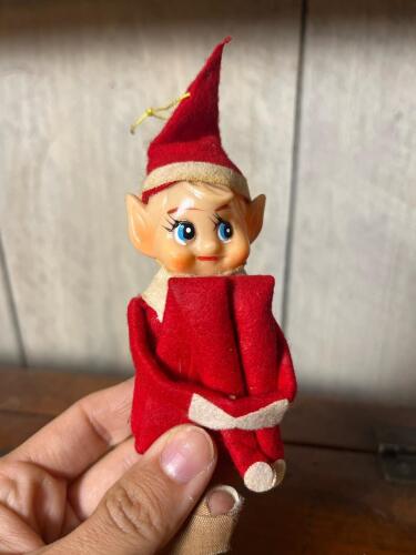 Vintage Knee Hugger Elf Ornament with Plastic Head