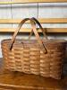 Woven Oak Picnic Basket with Hinged Lid and Dual Handles