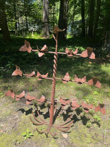 Metal Leaf Plant Stand in Rustic Style