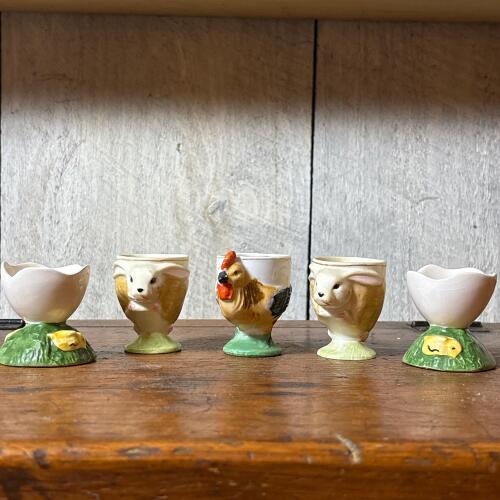 Five Vintage Ceramic Animal and Chick Egg Cups